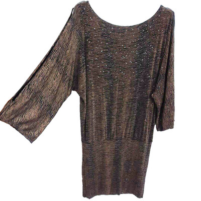 Y2K 90s Cold Shoulder Dolman Sleeve Animal Print Glitter Mini Dress XL Brown