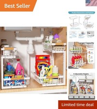 Under Sink Organizer 2 Pack, 2 Tier Slide Out Large Capacity Height Adjustabl...