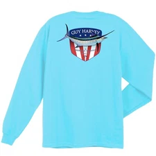Guy Harvey Down Home L/S Fish Boat Hunting Pocket T-shirt..Pick Size..Pool Blue