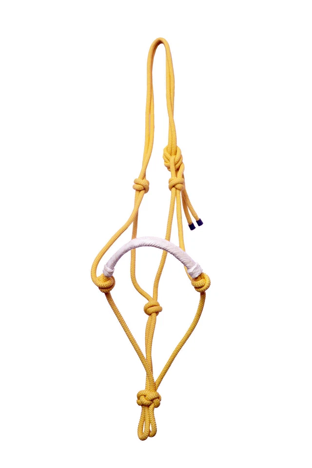 Cordão de caubói de náilon amarelo cabide de cavalo trançado à mão natural faixa de nariz de couro cru - Imagem 3 de 4