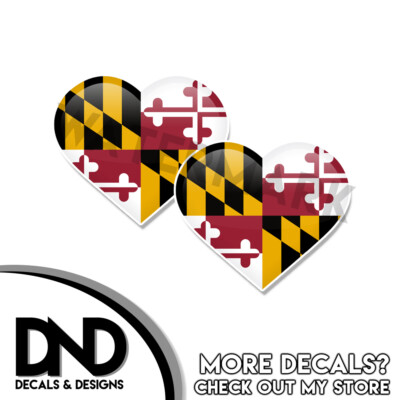 Maryland Flag Sticker State MD Heart Helmet Decal Beveled Hearts 2 Pk 3 inch