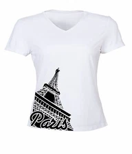 France Paris Eiffel Tower Womens Juniors V Neck T-Shirt Short Sleeve Graphic Tee