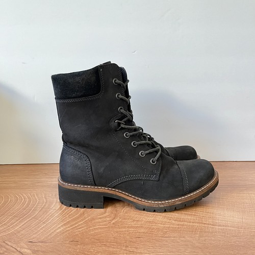 ECCO Elaine Zip Combat Black Nubuck Leather Boots Women's Size US 6