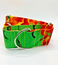 2 inch wide Adjustable Martingale Dog Collar - Slip on Green  Gold Collar USA