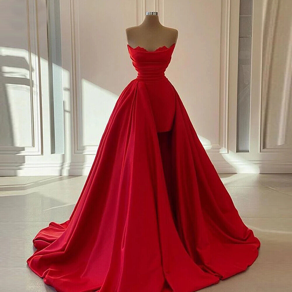 Red Evening Gowns Detachable Train Formal Dresses Woman Party ...