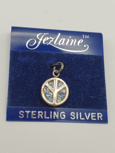 Vintage NOS Sterling Silver Charm Jezlaine Small Crystal Peace Sign - Picture 2 of 4
