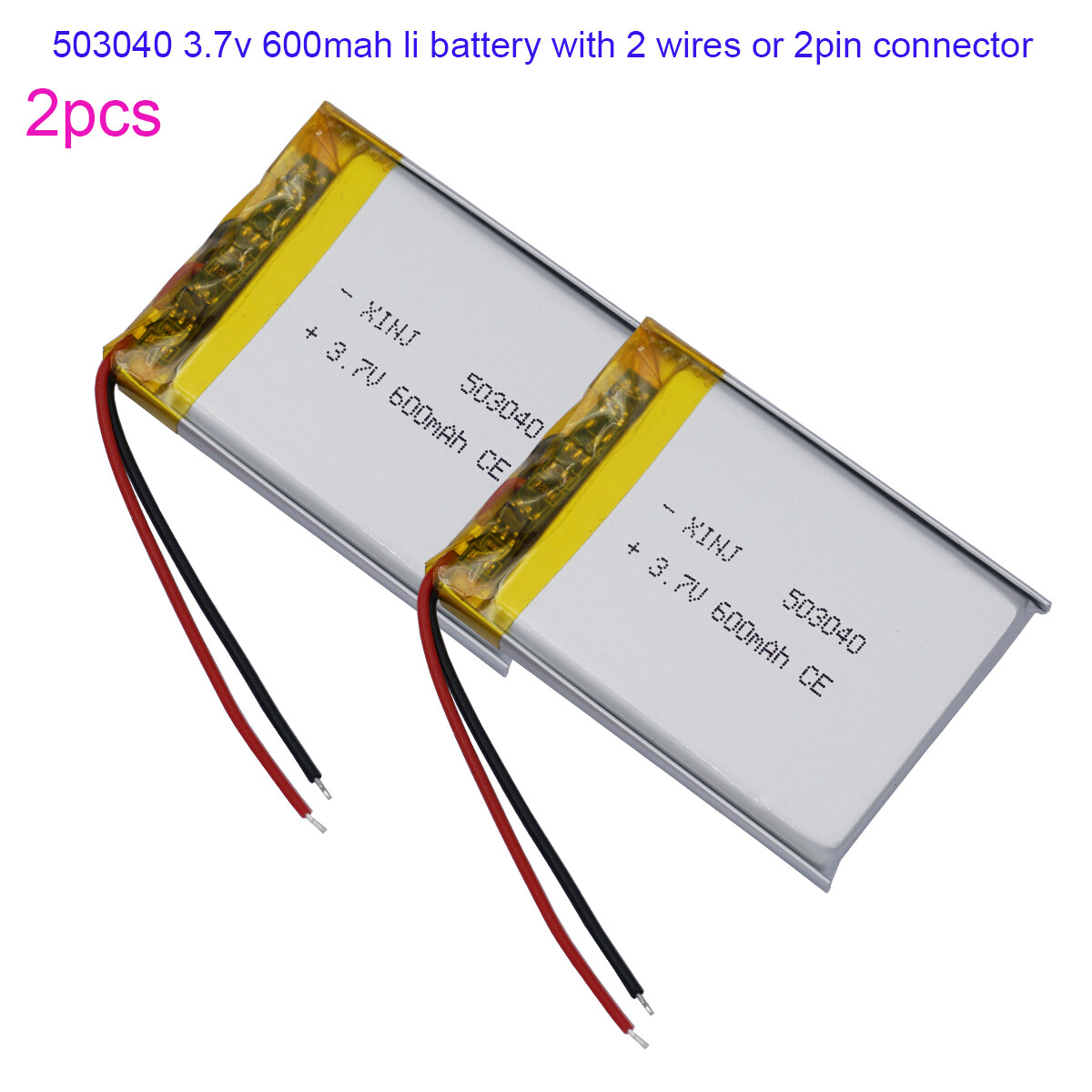 2cps 3.7V 600mAh 2.22Wh Rechargeable Li Battery 503040 Li-ion JST