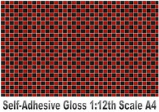 Dolls House Wallpaper Stick-on Self-Adhesive Gloss Red & Black Checked Tiles