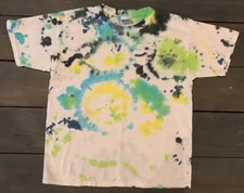 GILDAN Tie Dye T-Shirt White Mutli-Color Heavy Cotton Short Sleeve Boys Youth L