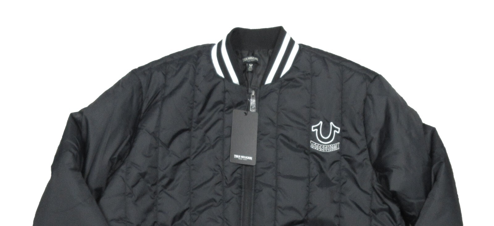 True Religion Men's Jet Black Vertical Quilted Puffer Jacket image 2