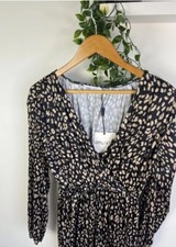 Ebby And I Size 8 Womens Black Animal Print Long Sleeve Faux Wrap Jumpsuit BNWT