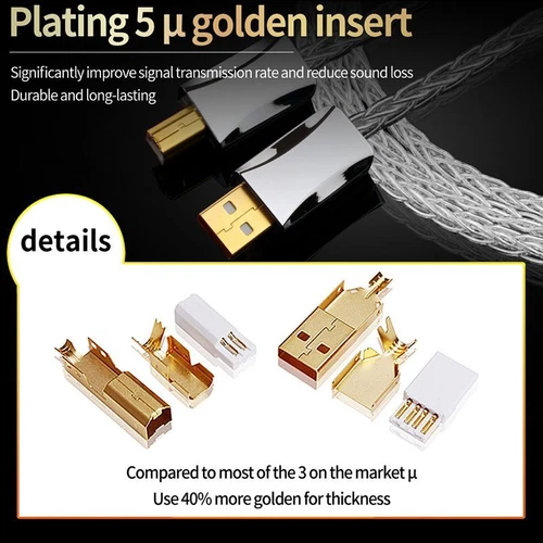 Hi-end Pure Silver OTG Type A to Type B, Type C USB Cable for Amplifier DAC - Picture 5 of 15