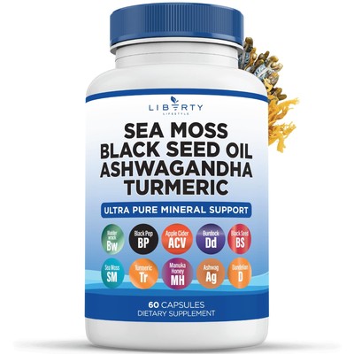 Sea Moss 3000mg Black Oil 2000mg Ashwagandha1000mg Burdock 1000mg Root Minera...