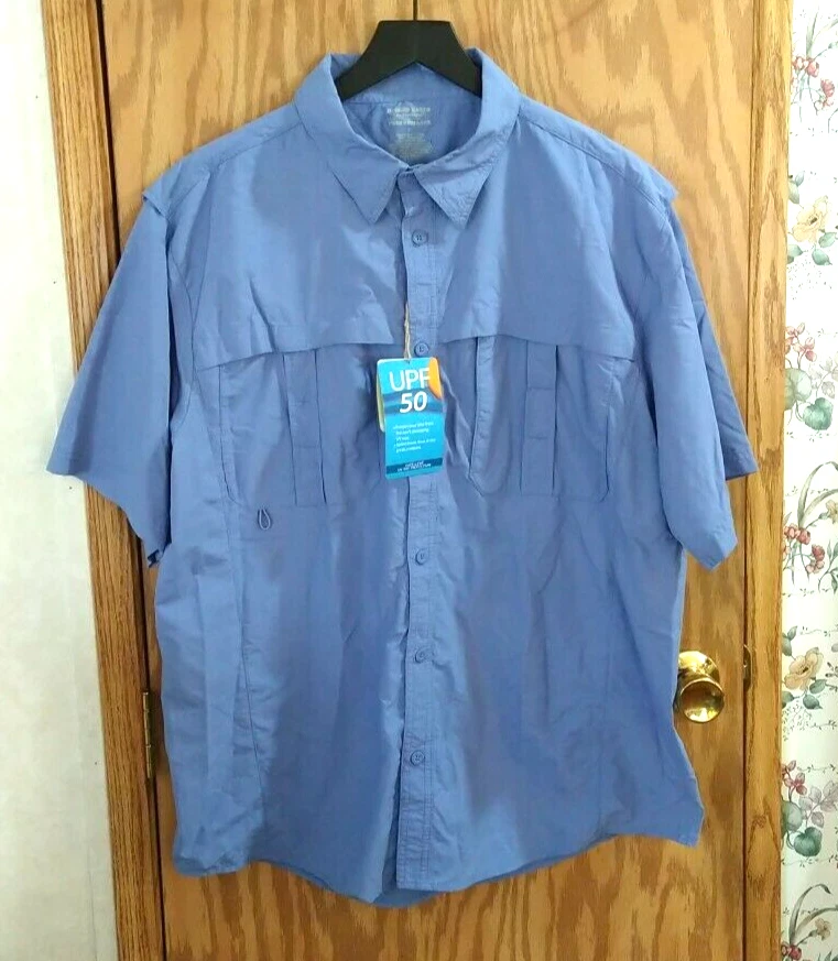 Mens shirt Sz L UPF 50+ Fishing Athletic Vented Collared Button Rugged Earth NEW