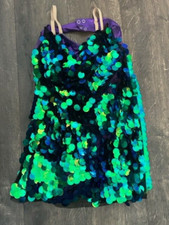 Dance Costume Weissmans 8494 MC Medium Child Blue Mermaid Sequin Jazz Tap Cowl