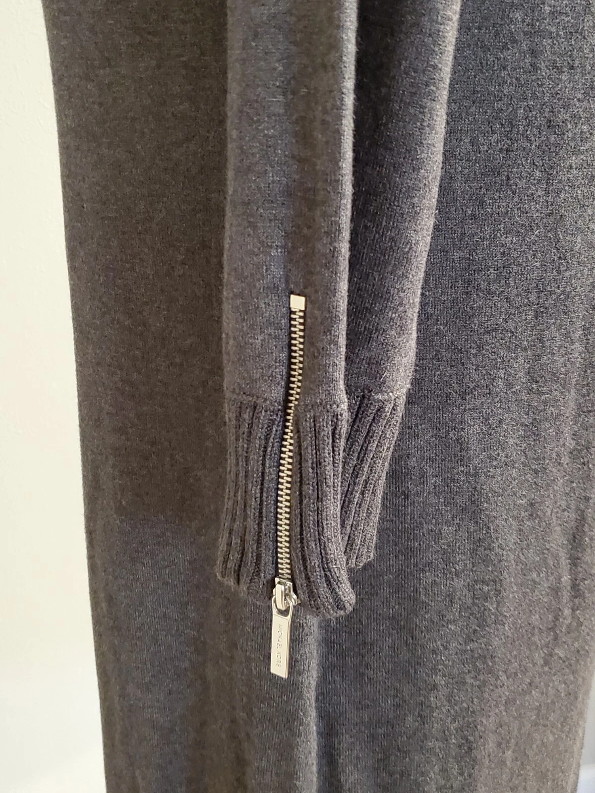 Abito maglione Michael Kors grigio antracite maniche 3 4 taglia XL polsini zip nuovo con etichette