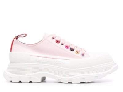 Size 11 Alexander McQueen Tread Slick Low Top Sneaker in Ivory Pink/White 