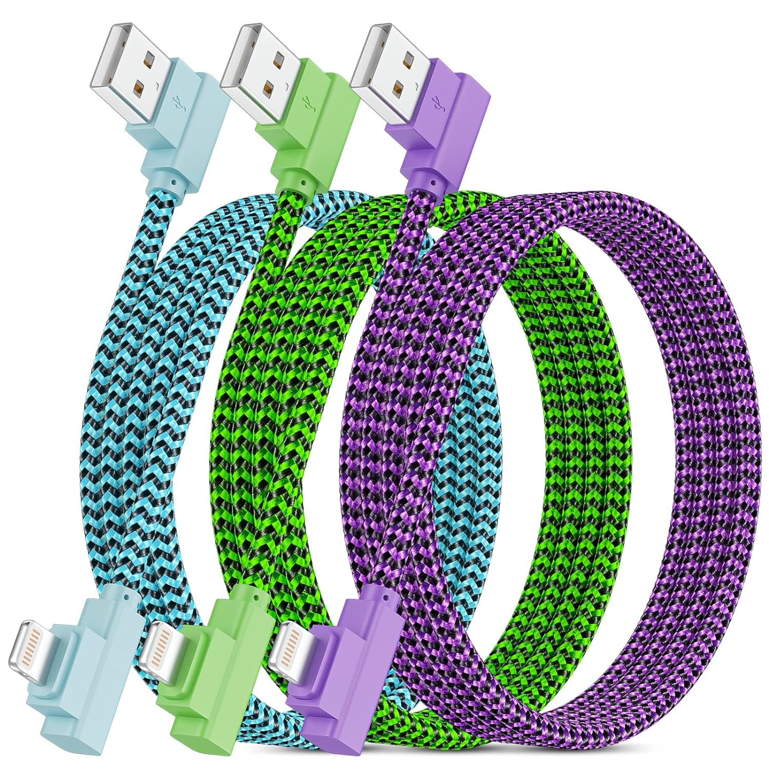 Iphone Charger 10 Ft Lightning Cable [Apple Mfi Certified] 3 Pack 90 Degree F...-image