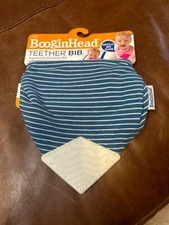 BooginHead Teether Bib with attached Rubber Teething Tip - Navy and Grey