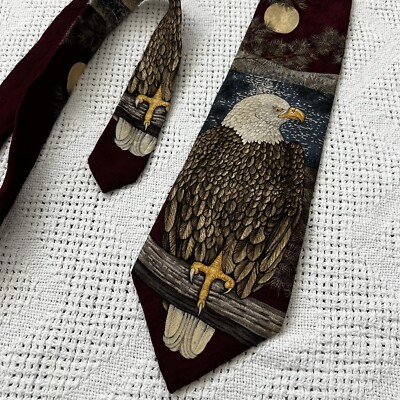 Vintage 90s Wild Kingdom 1998 Bald Eagle Animal by Marc Dennis USA 100% silk 60''