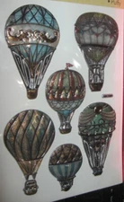 Steampunk 6 Puffy Hot Air Balloon metallic Scrapbook Stickers Victorian balloons