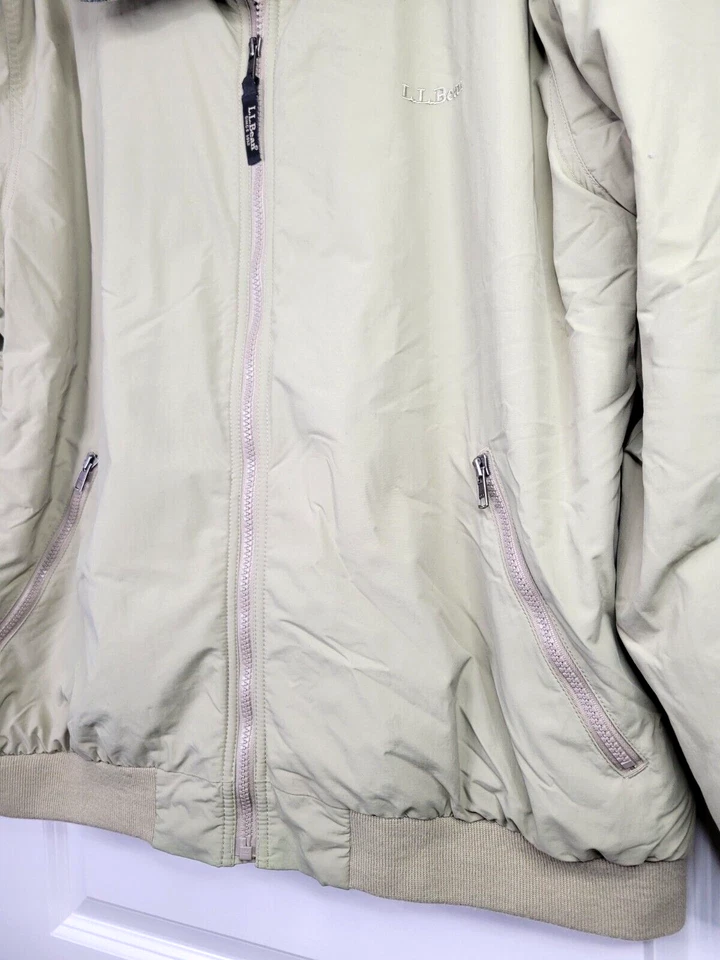 Chaqueta cortavientos LL Bean vintage para hombre XL bronceada cremallera abrigo forrado de lana años 90 Foto 3 de 4