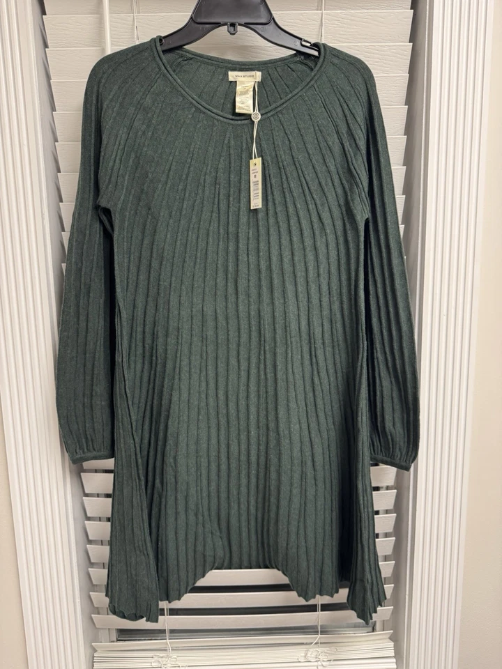 NWT Max Studio Green Rib Long Sleeve Sweater Mini Dress Tunic Size M - Image 3 of 4