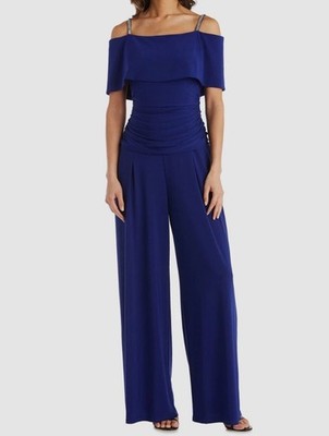 R&M Richards Jumpsuit Royal Blue Rhinestone Wedding Macys Dressy 12 New w/Tags
