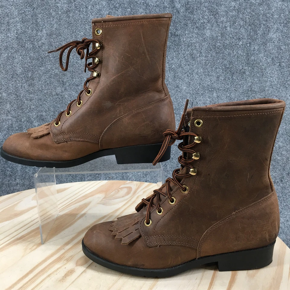 Botas Laredo para mujer 8 con cordones Kiltie Western botín cuero marrón tacones bajos Foto 2 de 4