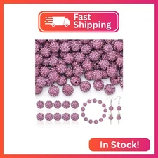 160pcs 10mm Rhinestone Beads for Jewelry Making, Light Purple Shiny Round Disco 