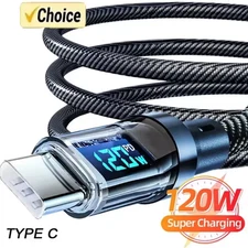 120w Super Fast USB Type-C Charging Cable Braid Phone Charger Lead with Display