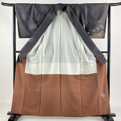 Japanese Silk Houmongi Kimono M 161cm Purple Tsumugi Cherry Japanese Silk Houmongi Kimono M 161cm Purple Tsumugi Cherry