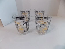 4 x Vintage MCM  Gold Gild And Black  Old Fashioned Whiskey Glasses Early Times