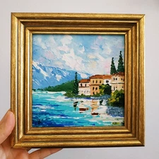 Lake Como Painting Scenery Italy Original Art Impasto Oil Painting 3D Art 6x6