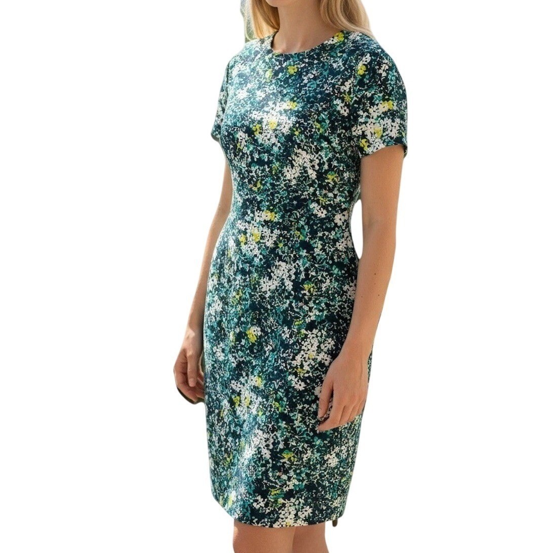 CREATIVE COMMUNE Cut-Out Shift Dress Green Floral Short Sleeve Women's Medium