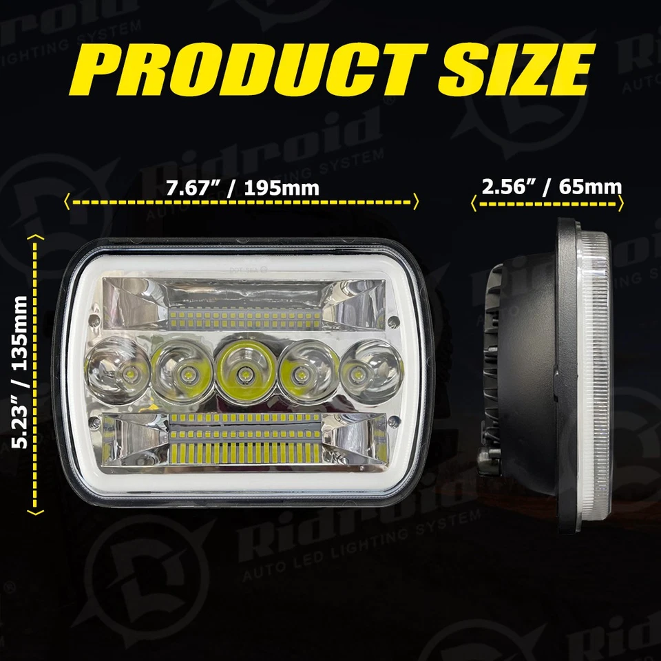 Pair For Freightliner FL50 FL60 FL70 FL80 5x7" 7x6'' LED Headlights Hi/Lo Beam Foto 2 de 4