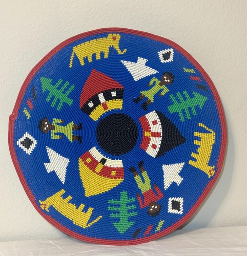 Handmade African Woven Basket Bowl Telephone Wire Plate 15" Ethnic Art