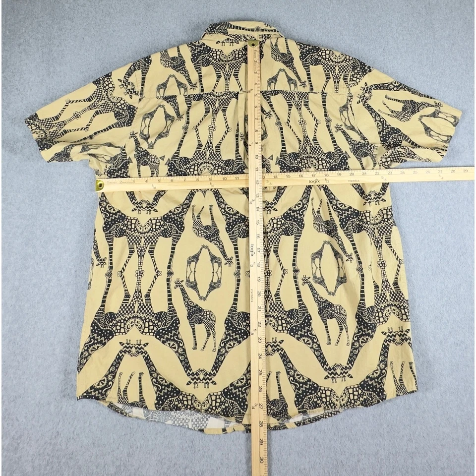 Camisa Lifted Research Group LRG Hombre Grande Bronceada Negra Jirafa Estampado Animal Botón Foto 4 de 4