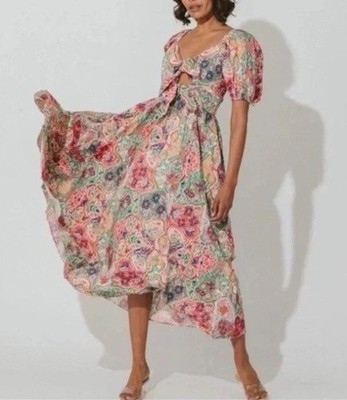 Cleobella Reza In Panama Midi Dress Floral Whimsical Cottagecore Retro Boho Sz S