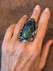 Vintage Artisan-Made Turquoise Ring Set in 925 Sterling Silver w/ Detail, Size 7