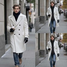 Winter Men Wool Long Coat Warm Thick Double Breast Daily Trench Coat