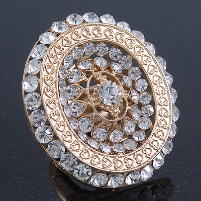 Statement Clear Austrian Crystal Oval Flex Ring In Gold Tone - 55mm Across -