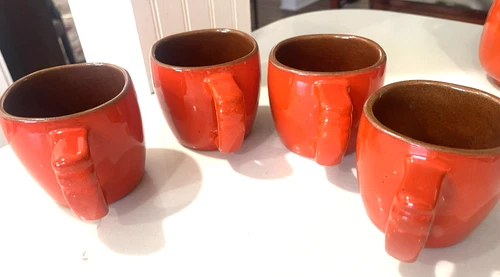 4 Vintage Frankoma Clay Pottery 5C Red Heavy Coffee Mugs