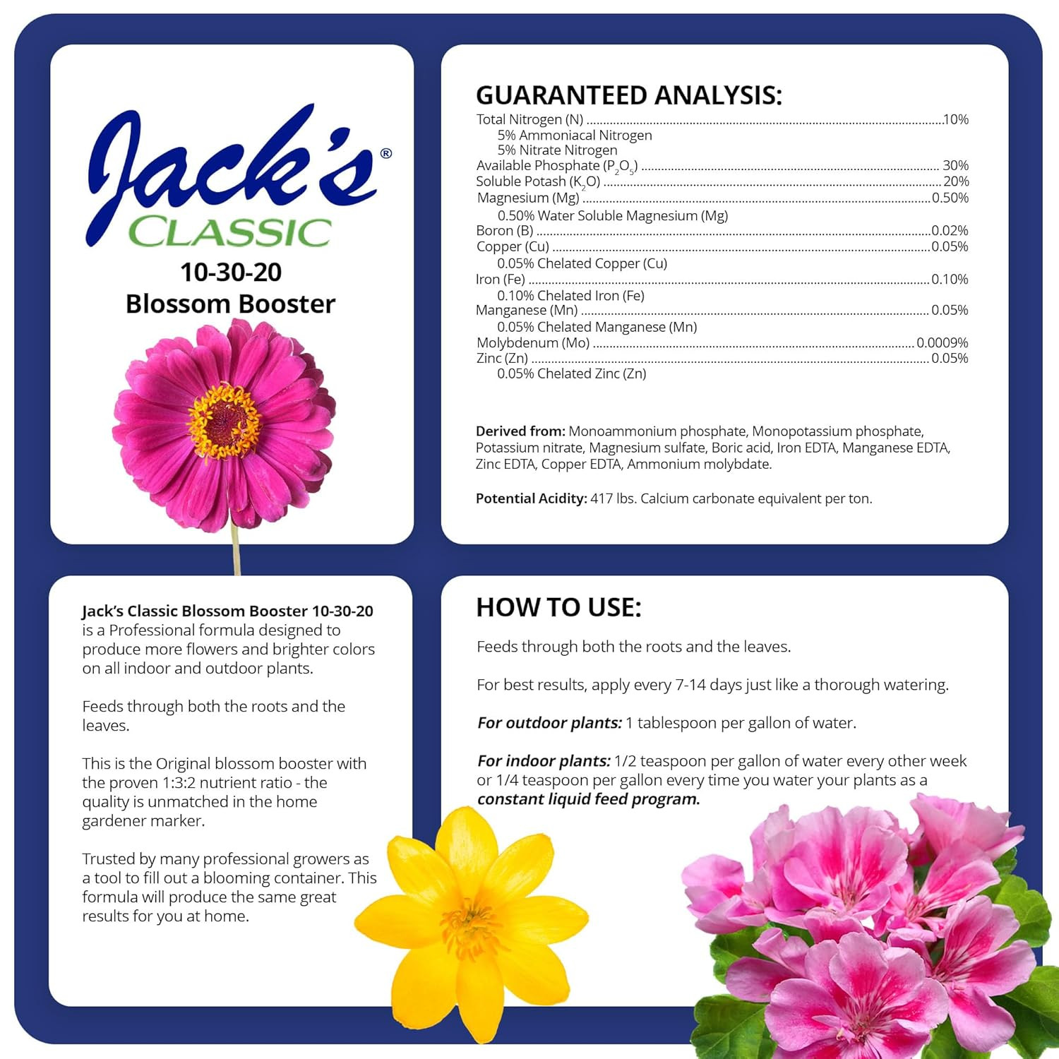 Jack'S Classic 10-30-20 Blossom Booster Water-Soluble Fertilizer with Micronutri