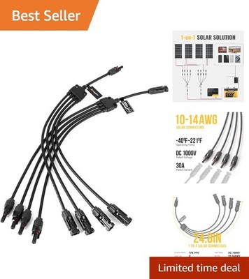Durable Solar Y Branch Connectors - 1 to 4 Parallel Connection Kit (M/FFFF & ...