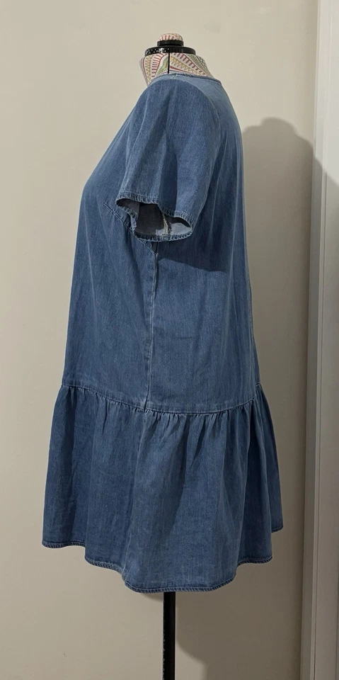 City Chic плюс размер S 16 джинсовой ткани платье мини Flare Babydoll оборки вечеринки повседневный - Изображение 2 из 4