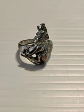 Silver Tone Howling Wolf Ring See Pictures For Condition And Details