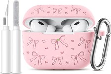Girly Soft Silicone Case with Bow Heart Engraving for AirPods Pro 2 - Pink