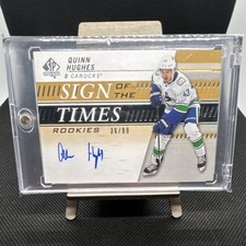 Upper Deck SP Authentic 2019-20 Quinn Hughes Sign of the Times Auto /99 Canucks
