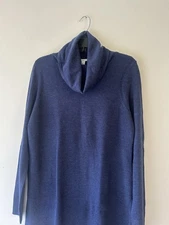 Adrienne Vittadini Dark Blue Cowl Neck Sweater Size M Ribbed Long Sleeve Women's